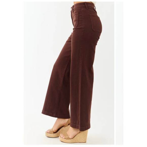 Just Black Denim Patch Pocket Wide Leg Jeans in Chocolate Brown Size 30 NWT - Picture 2 of 15